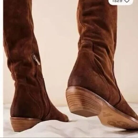 Free People Shoes - Free People Rue Brown Suede Slouch Western Boots Knee High EU 38 US 8 NWOB